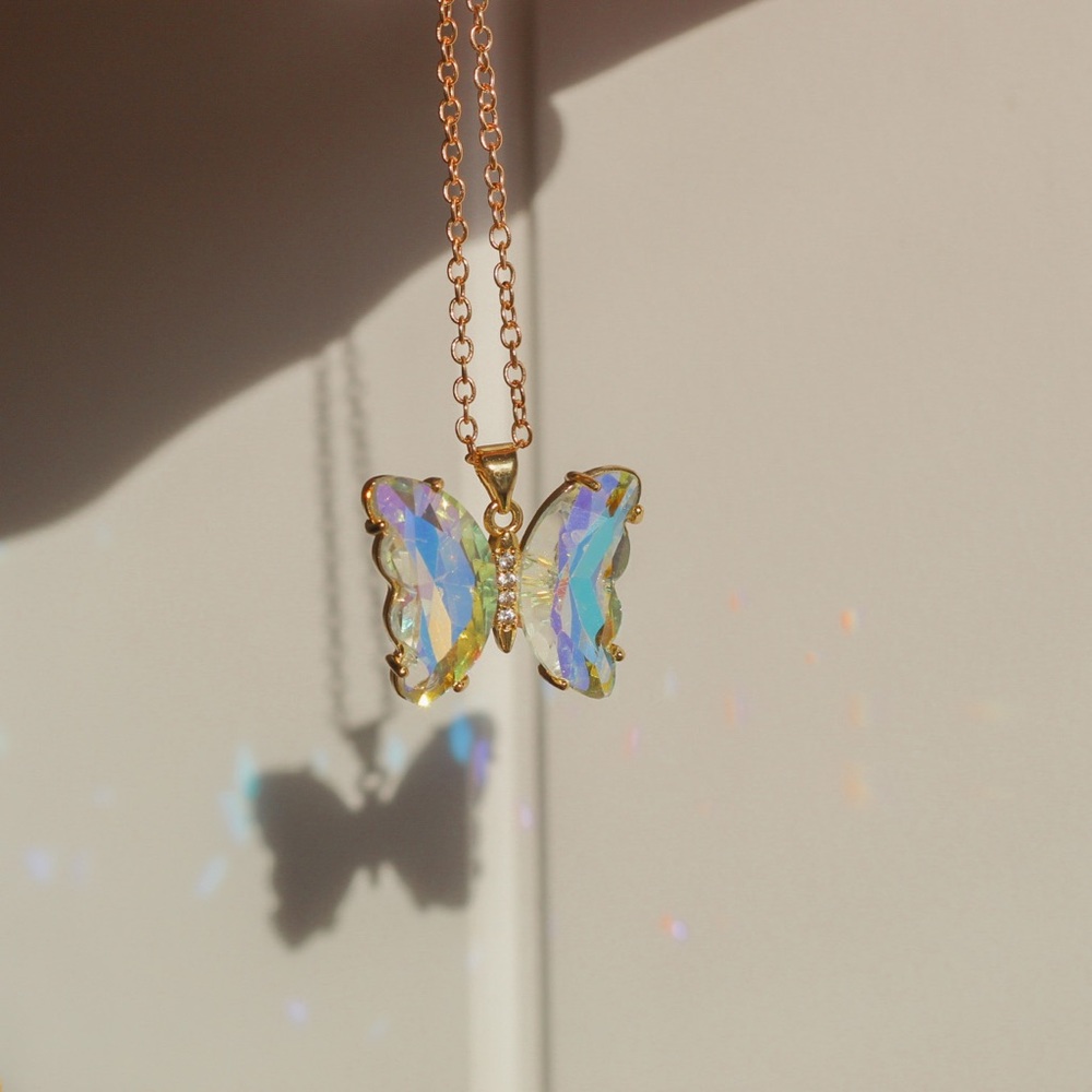 Gold Butterfly Pendant Necklace - Picture 6 of 9